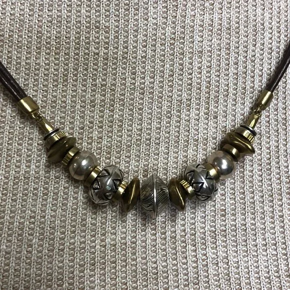 Brown Silpada Necklace with Silver and Gold Beads - Picture 2 of 3